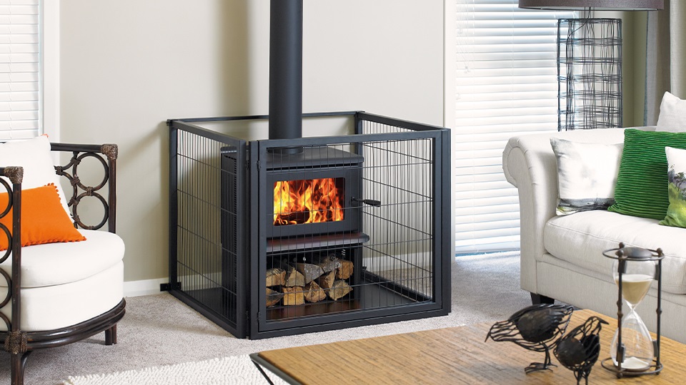 The Kent Oxford is shown here with a floor protector and fireguard.